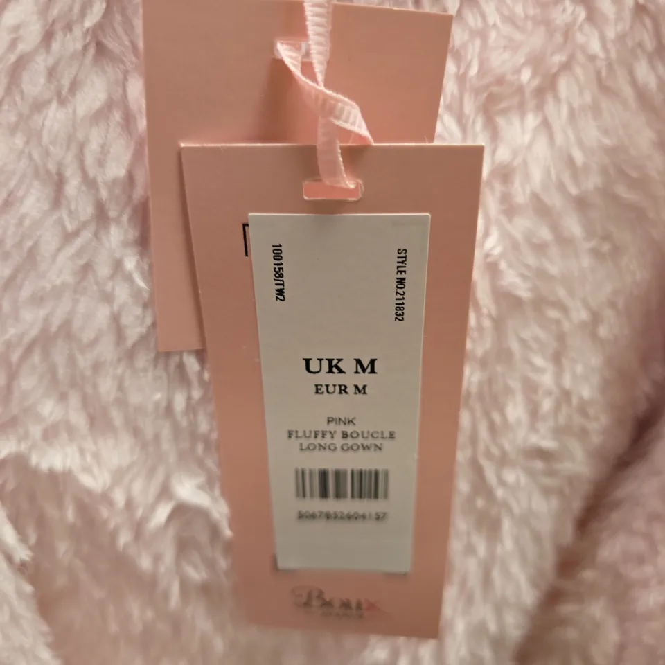 BOUX AVENUE PINK FLUFFY BOUCLÉ LONG ROBE – UK M