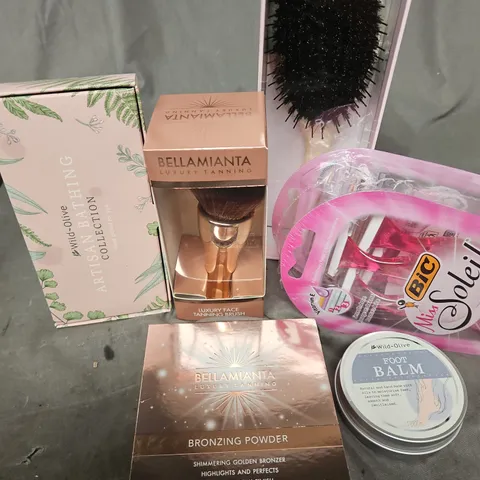 APPROXIMATEY 20 HEALTH AND BEAUTY PRODUCTS TO INCLUD - BALLAMIANTA - HAIR BRUSH - BIC MISS SOLEIL - FOOT BARM - ETC