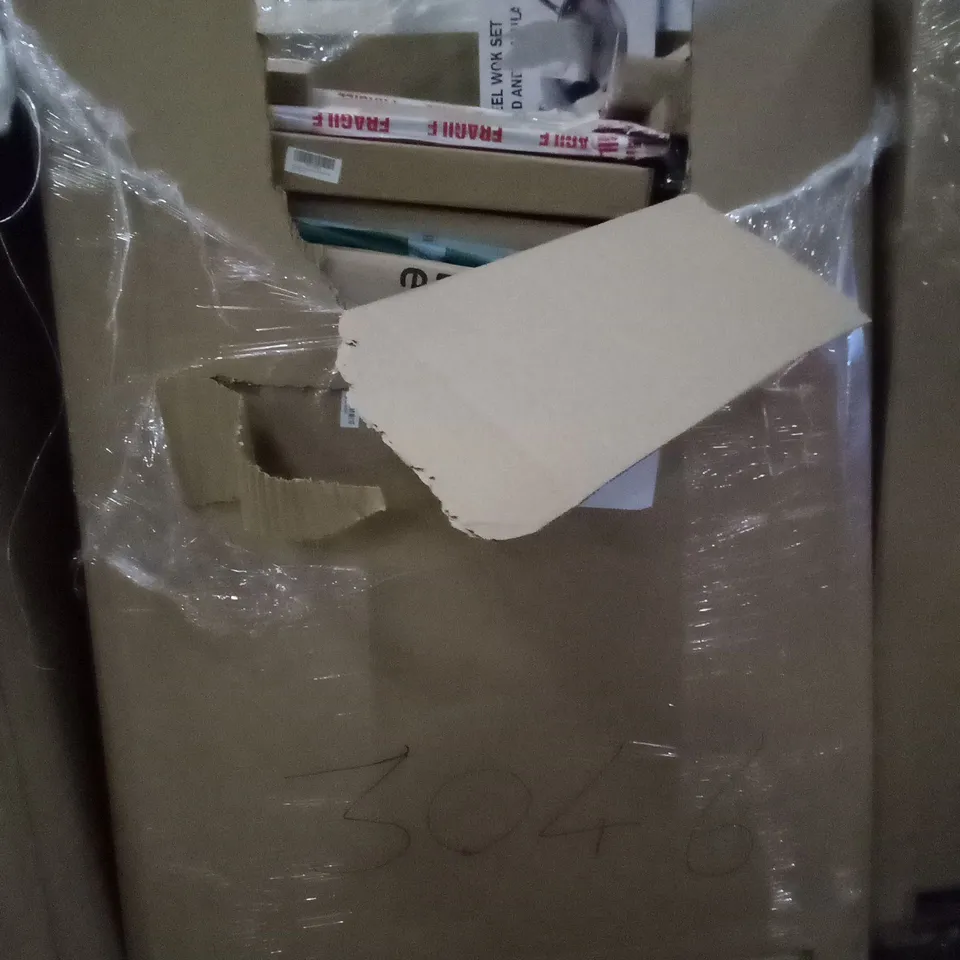 PALLET OF ASSORTED ITEMS INCLUDING TOILET SEAT, WALL CLOCK, NAVARIS FRAMED PRINT, IBEANI QUESTION, PEDAL BIN,