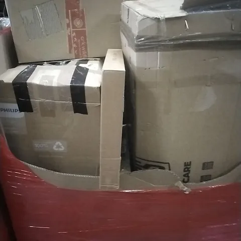 PALLET OF ASSORTED HOUSEHOLD GOODS AND PRODUCTS TO INCLUDE; PHILLIPS AIR FRYER, MATTRESS, BOXED FURNITURE ETC