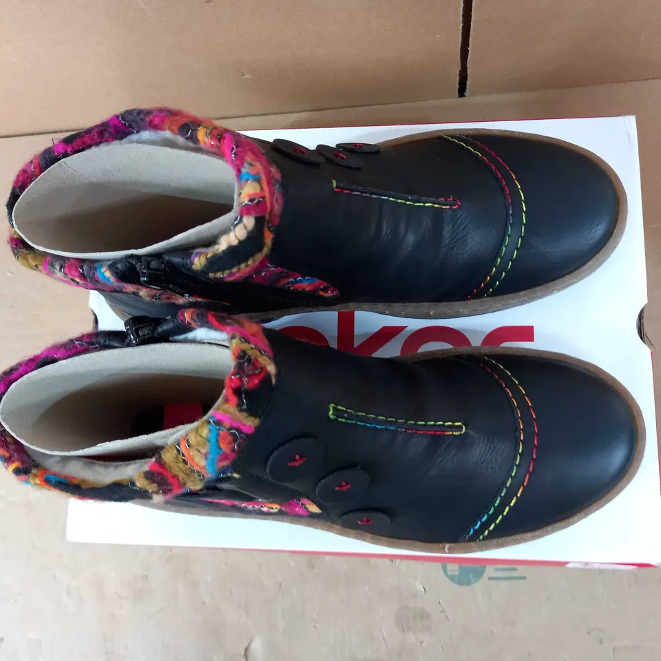 RIEKER CUFF BLACK ANKLE BOOTS - SIZE 6