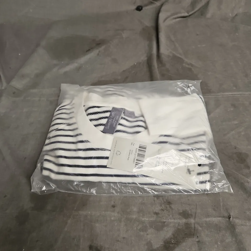 SWEATY BETTY AFTER CLASS CROP SWEATSHIRT IN LILY WHITE STRIPE SIZE XXS