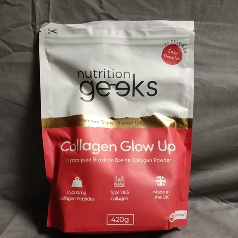 NUTRITION GEEKS COLLAGEN GLOW UP HYDROLYSED BRAZILIAN BOVINE COLLAGEN POWDER (420G BAG)