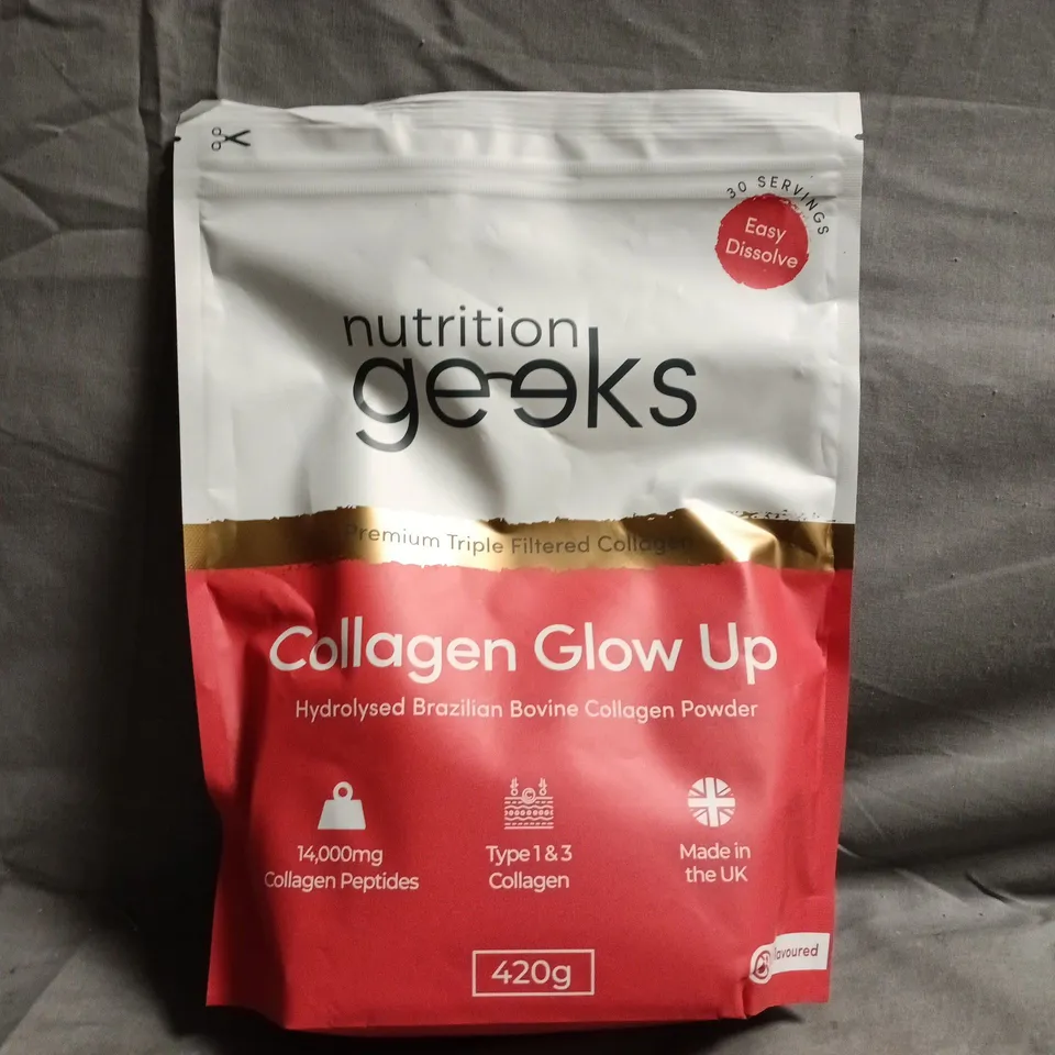 NUTRITION GEEKS COLLAGEN GLOW UP HYDROLYSED BRAZILIAN BOVINE COLLAGEN POWDER (420G BAG)