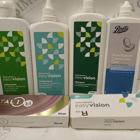 BOX OF APPROX 25 ASSORTED CONTACT LENSES AND SOLUTIONS