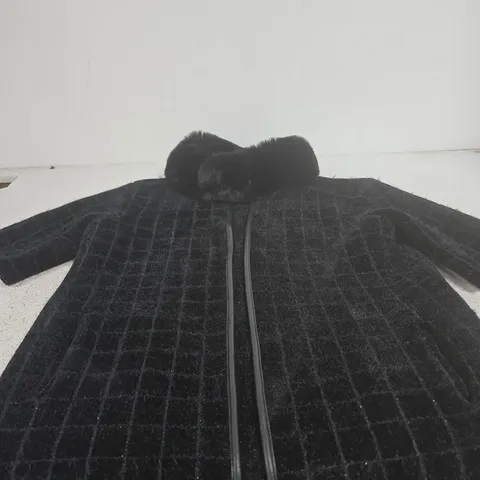 ZARA BLACK FAUX FUR COAT – EU/US SIZE M