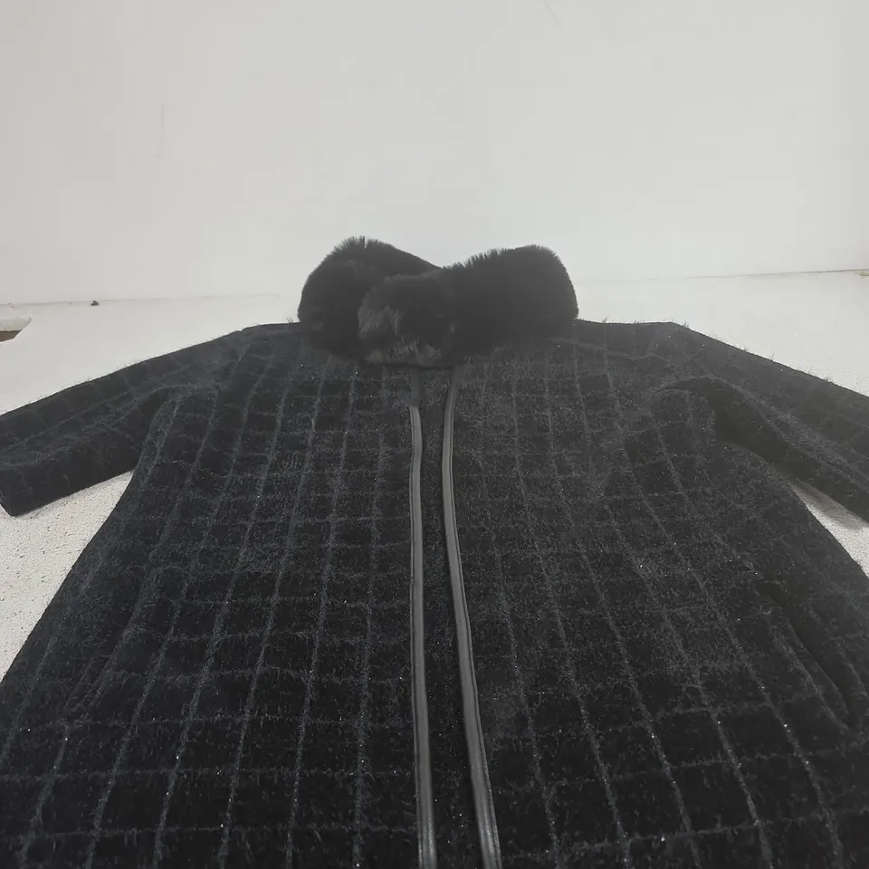 ZARA BLACK FAUX FUR COAT – EU/US SIZE M