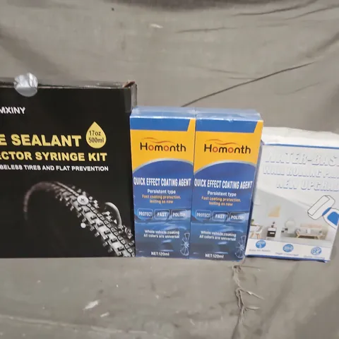 APPROXIMATELY 5 ASSORTED ITEMS TO INCLUDE ROLLING PAINT , QUICK EFFECT COATING AGENT AND TIRE SEALANT 