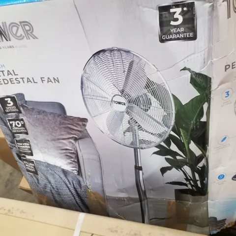 BOXED TOWER METAL PEDESTAL FAN WITH 3 SPEEDS, AUTOMATIC OSCILLATING FAN 