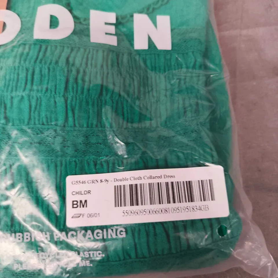 BODEN CHILD'S GREEN DOUBLE-CLOTH COLLARED DRESS - SIZE 8/9 YRS
