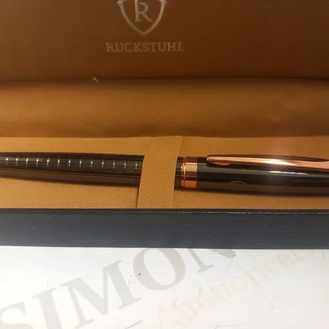 RUCKSTUHL STAINLESS STEEL LUXURY PEN IN GIFT BOX β BLACK & ROSE GOLD COLOUR CASE - HAND ASSEMBLED