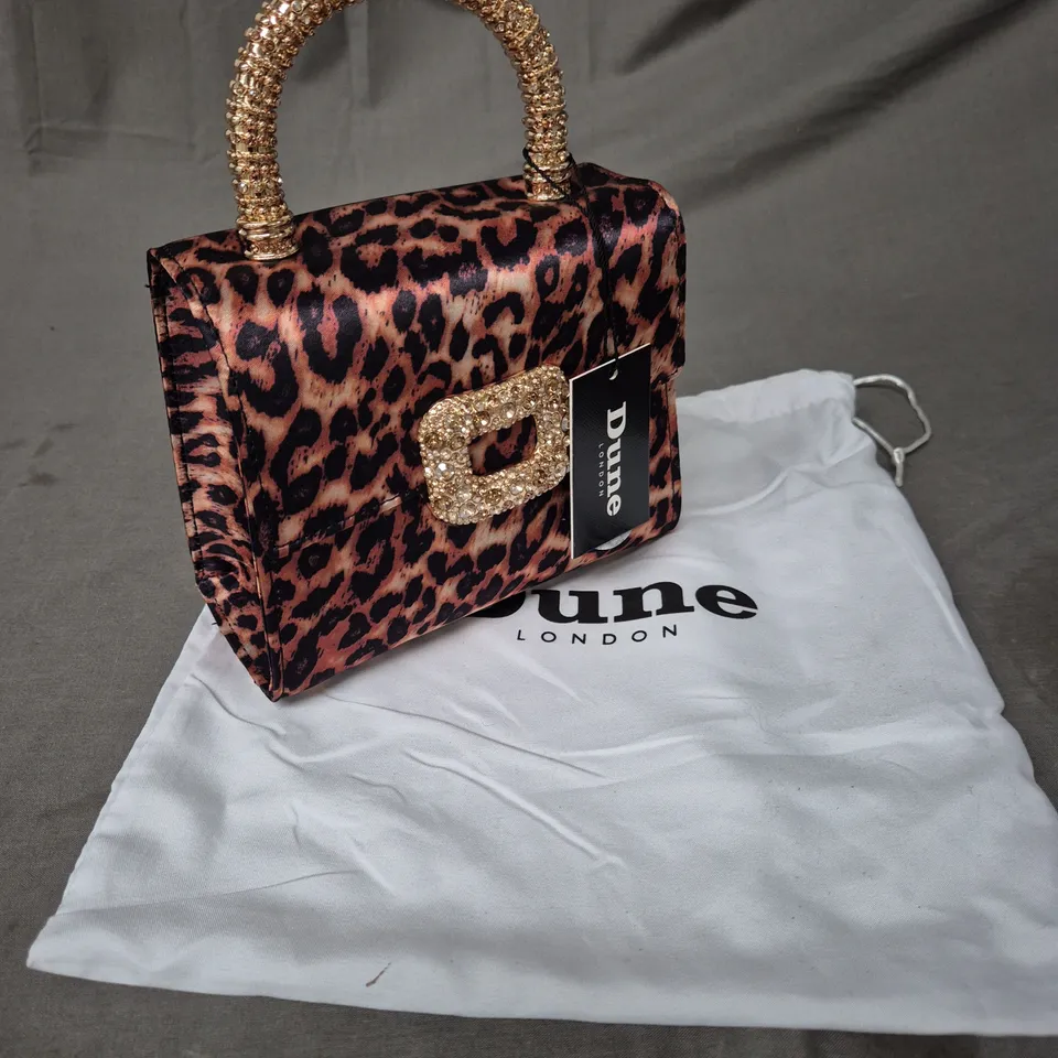 DUNE LONDON BOLENNA BROOCH TRIM BAG IN LEOPARD