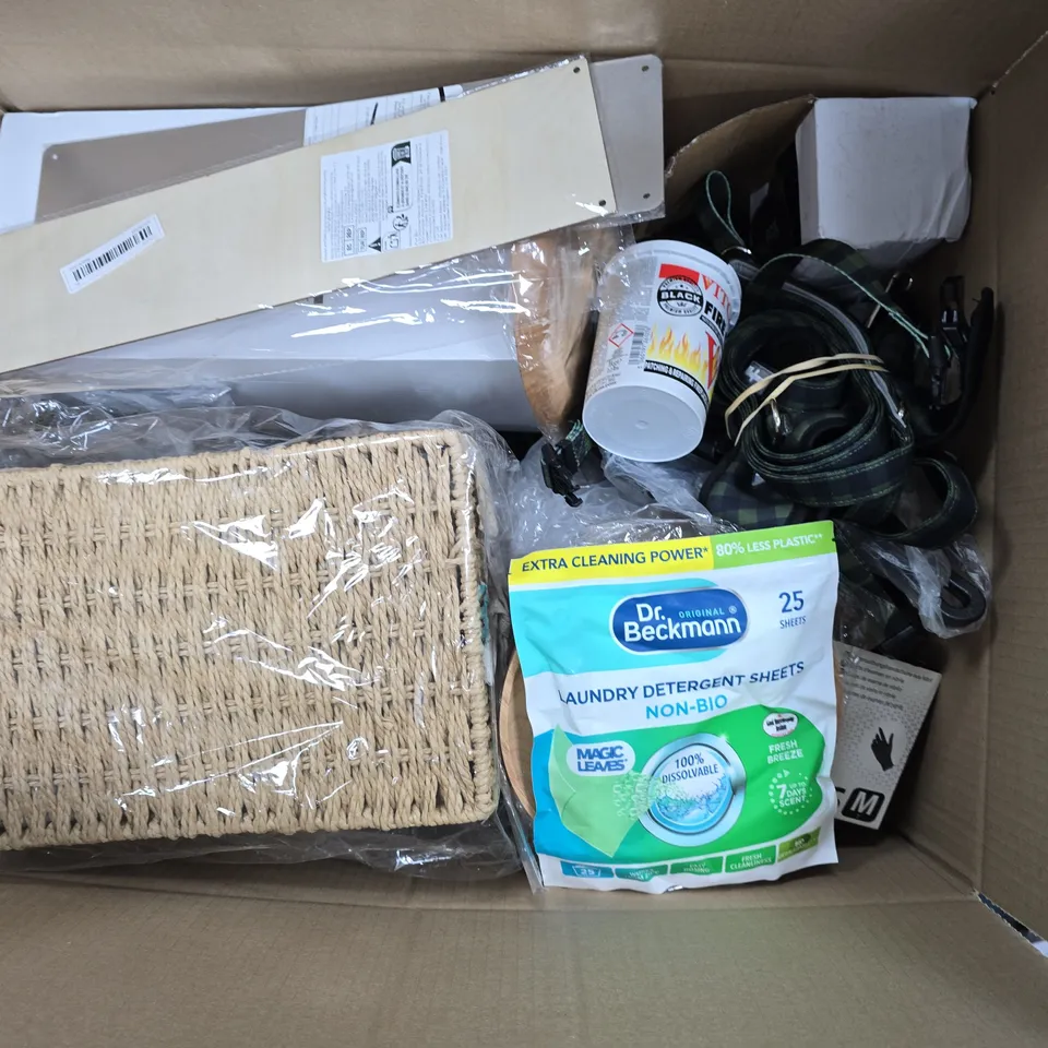 APPROXIMATELY 15 ASSORTED HOUSEHOLD PRODUCTS TO INCLUDE FIRE CEMENT, NITRILE GLOVES, LAUNDRY DETERGENT SHEETS, ETC