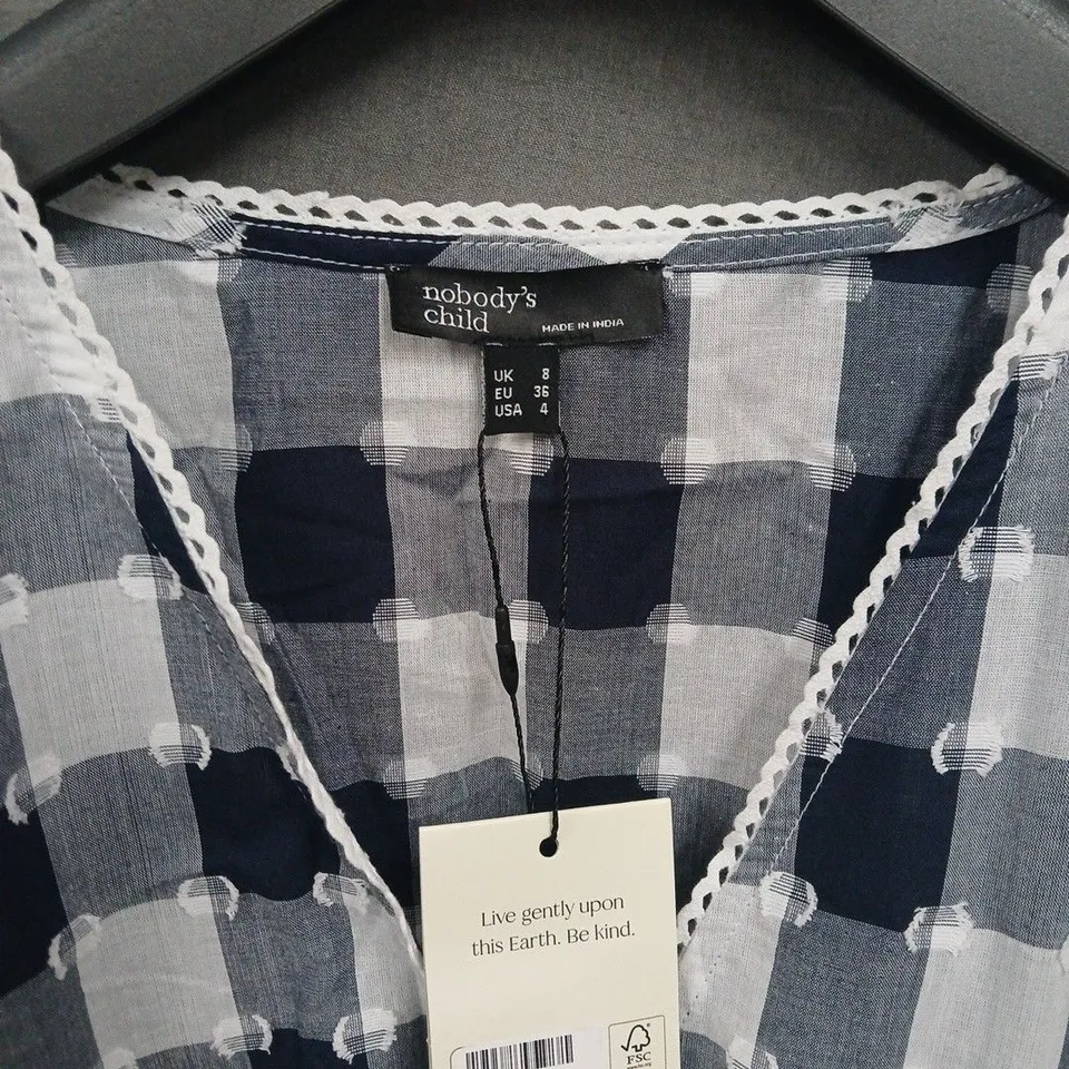 Nobody's Child Navy/White Checkered Short-Sleeve Top, UK 8 (EU 36, USA 4)