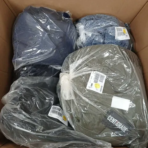 BOX CONTAINING A MIX OF APPROXIMATELY 15 ASSORTED CLOTHING ITEMS