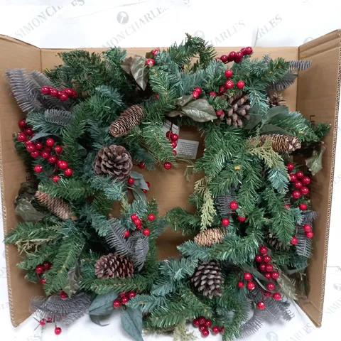 DESIGNER PRE-LIT RED BERRY CHRISTMAS WREATH - 80 CM