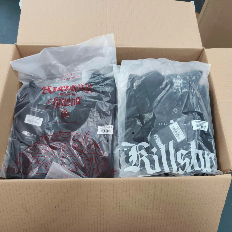 LOT OF APPROXIMATELY 50 BRAND NEW KILLSTAR CLOTHING ITEMS TO INCLUDE ALEXANDRES SHIRTS AND MOON LANDING TEES - VARIOUS SIZES