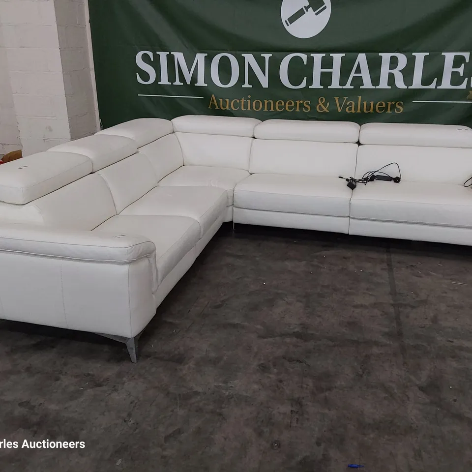 QUALITY ITALIAN DESIGNER FLAVIO POWER RECLINING CORNER GROUP WITH ADJUSTABLE HEADRESTS WHITE LEATHER 