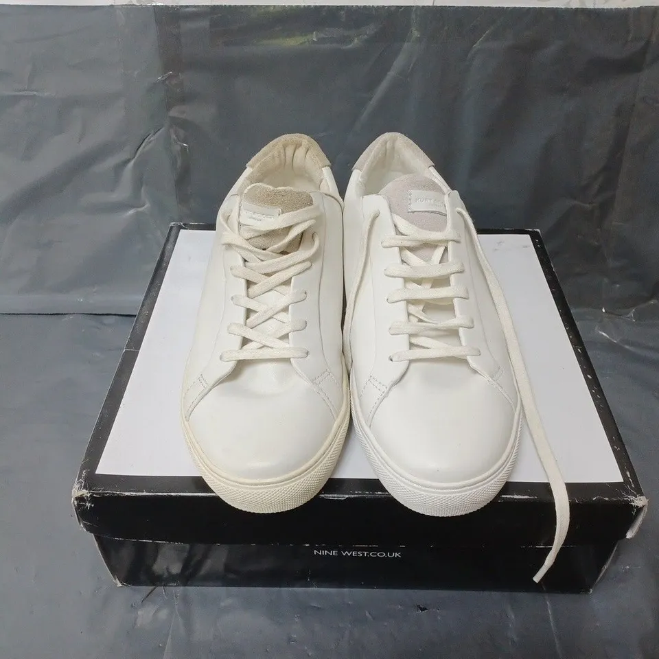 BOXED PAIR OF KURT GEIGER WHITE LEATHER TRAINERS - SIZE 38