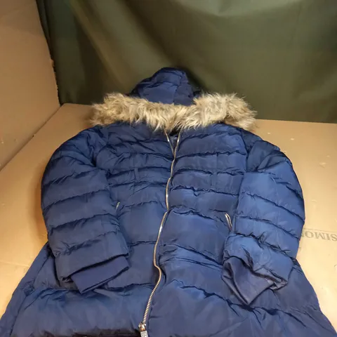BLUE BOOHOO WINTER COAT SIZE UK12