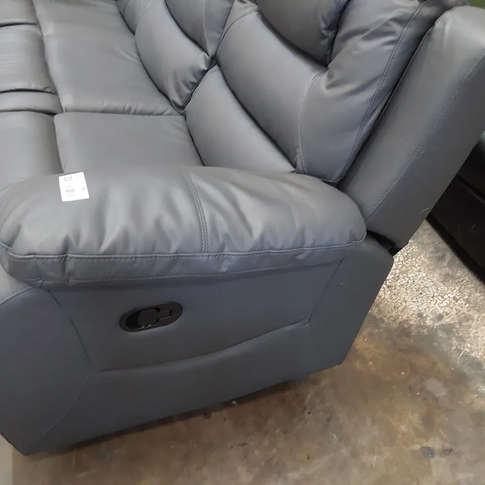 DESIGNER MANUAL RECLINING THREE SEATER SOFA GREY LEATHER 