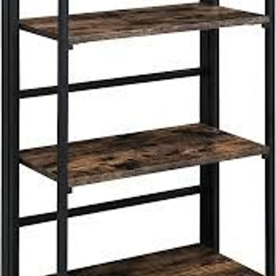 BRAND NEW BOXED LEEMTORIG 3 TIER BOOKSHELF BOOKCASE WITH BACK RAIL, VINTAGE STORAGE RACK WITH OPEN SHELVES, RUSTIC STANDING BOOKSHELVES METAL FRAME DISPLAY RACK (1 BOX)