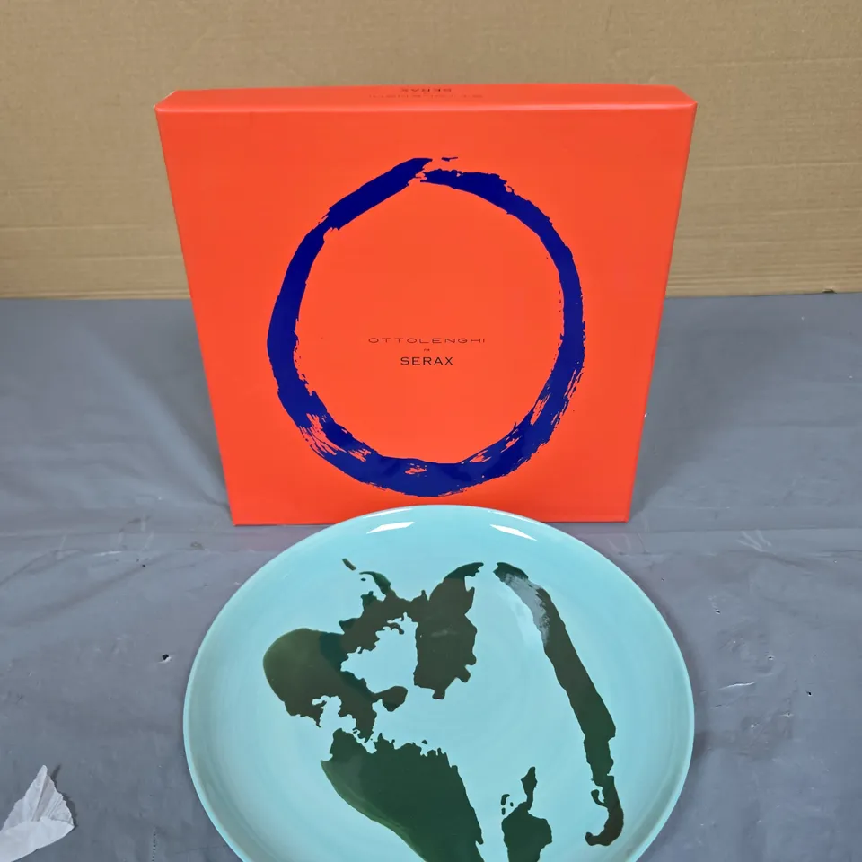 OTTOLENGHI FOR SERAX DECORATIVE CERAMIC PLATE – TURQUOISE WITH MAP MOTIF (BOXED) - X2