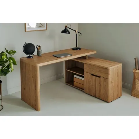 BOXED BELFIELD L-SHAPED WRITING DESK - MONTANA OAK (1 BOX)