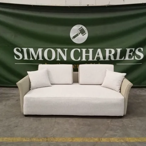 DESIGNER 3 SEATER FABRIC & FAUX LEATHER SOFA