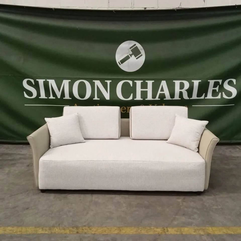 DESIGNER 3 SEATER FABRIC & FAUX LEATHER SOFA