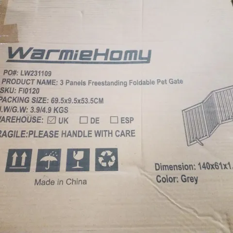 BOXED WARMIEHOMY 3 PANELS FREESTANDING FOLDABLE PET GATE - GREY