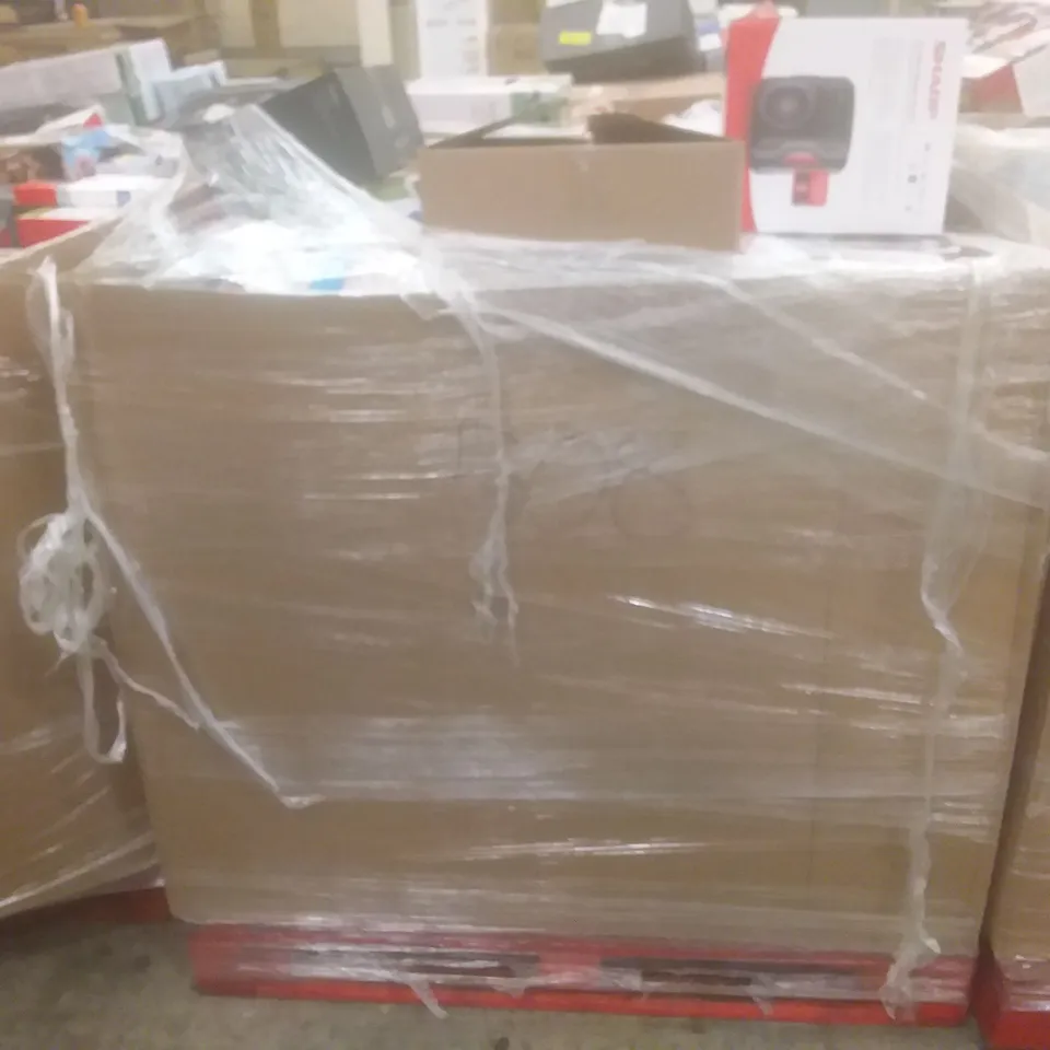 PALLET OF LARGE AMOUNT OF ASSORTED PRODUCTS TO INCLUDE PRINTERS, PARTY SYSTEM, AND KEYBOARDS ETC