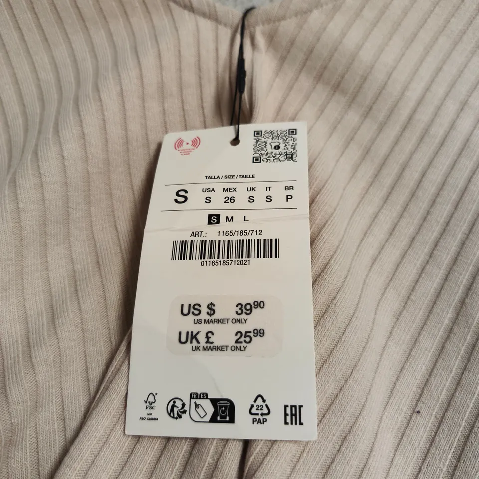 ZARA BEIGE RIBBED KNIT TOP, SIZE S (CLO-WOMAN)