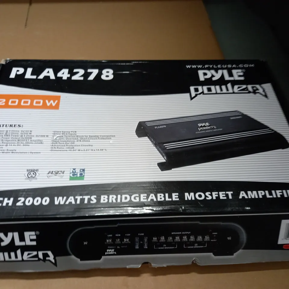 PYLE POWER PLA4278 2000 WATT 4-CHANNEL BRIDGEABLE MOSFET AMPLIFIER