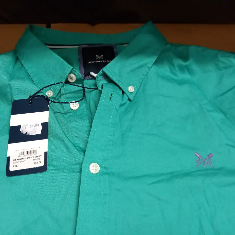 CREW CLOTHING HEXDON SLIM FIT PEPPERMINT SHIRT - XXL