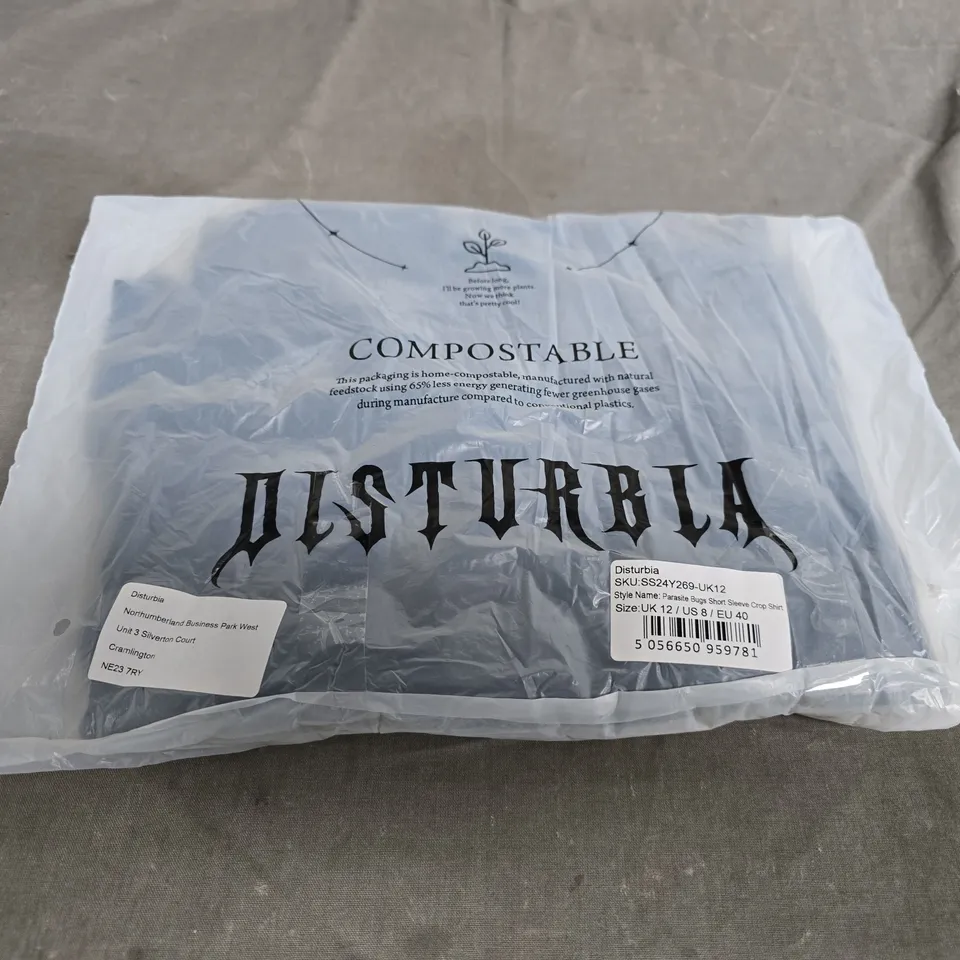 DISTURBIA PARASITE BUGS SHORT SLEEVE CROP SHIRT – UK 12