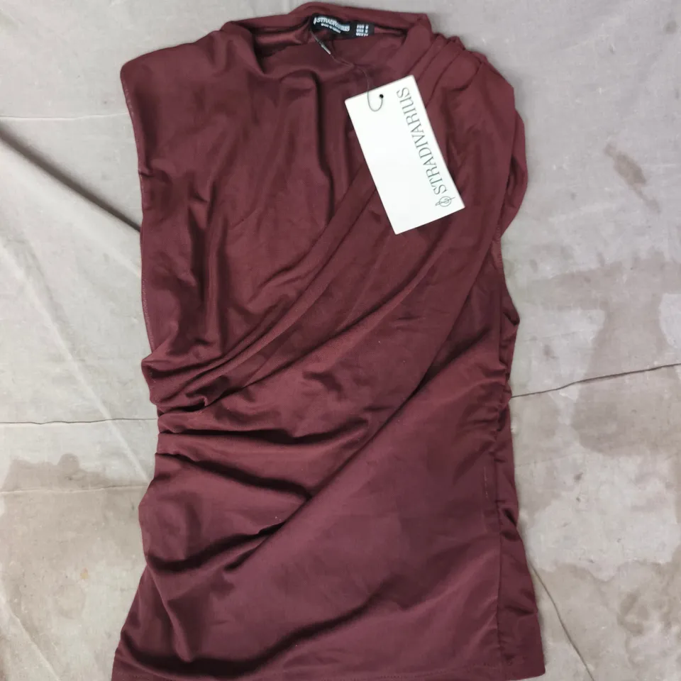 STRADIVARIUS BURGUNDY DRAPED SLEEVELESS TOP SIZE SMALL