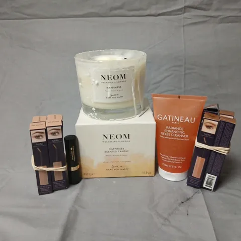 APPROXIMATELY 10 ASSORTED COSMETICS ITEMS TO INCLUDE USED NEOM CANDLE, TARTE BUSY GAL BROWS, GATINEAU ENHANCING CLEANSER, ETC