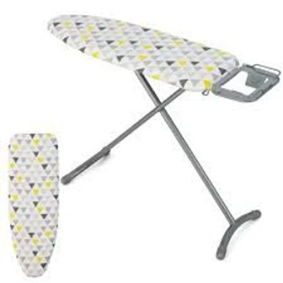 BOXED COSTWAY FOLDABLE IRONING BOARD WITH IRON REST EXTRA COTTON COVER - WHITE/PATTERNED (1 BOX)