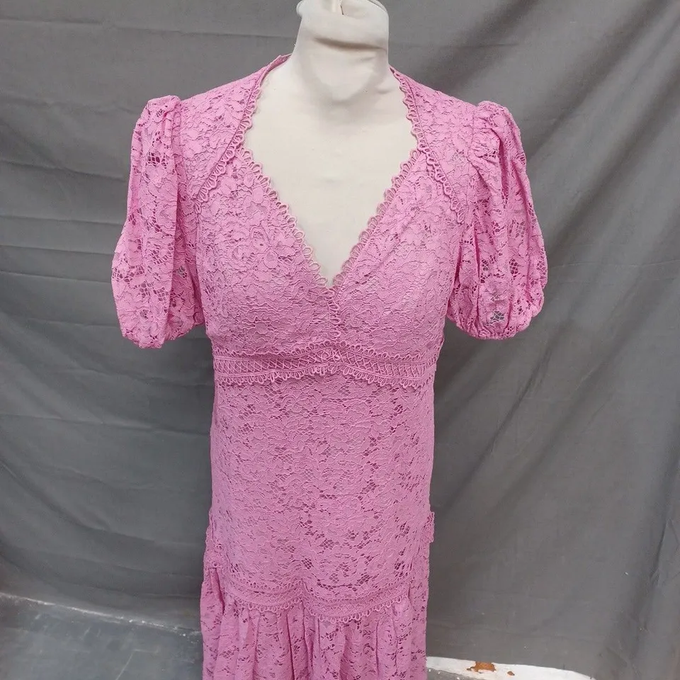 COAST LACE DRESS WITH PUFF SLEEVE IN PINK - SIZE 10