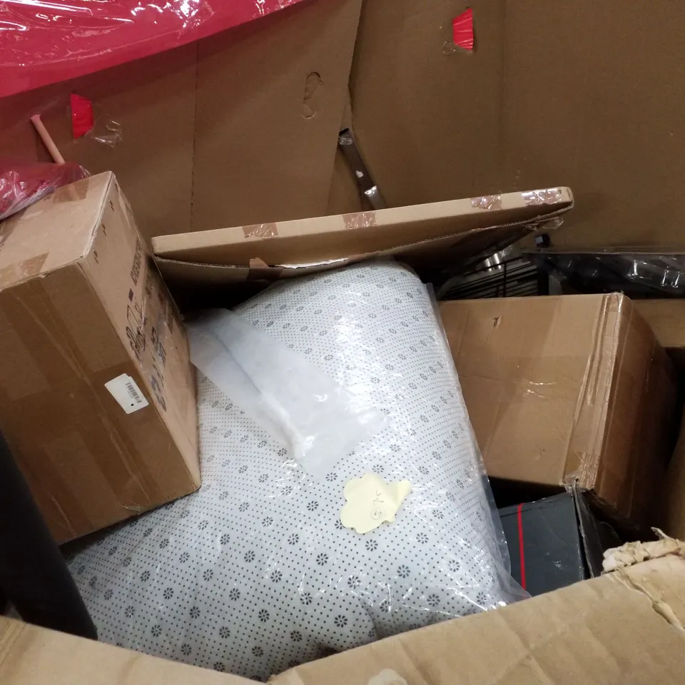 PALLET OF ASSORTED PRODUCTS INCLUDING COMPUTER PRIVACY SCREEN, WARM FOOT BOTTOM CURE MASSAGER, MATTRESS TOPPER, DOOR MAT, RAFFLE DRUM 