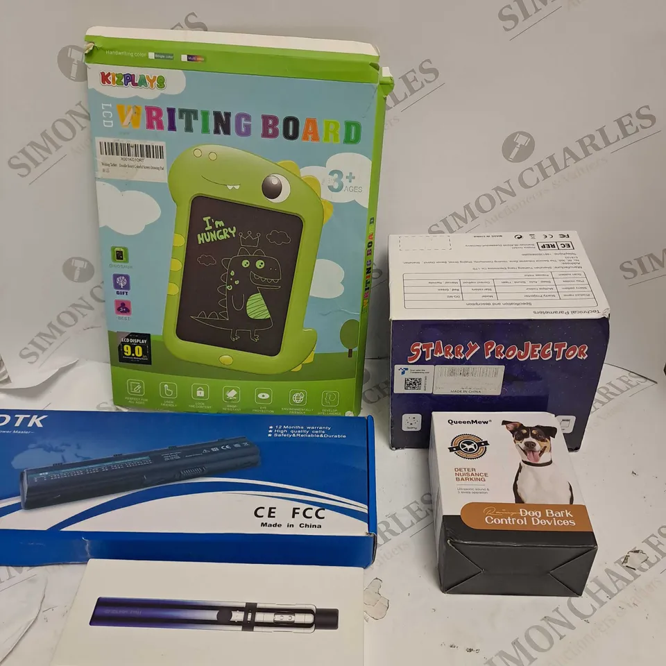 BOX OF APPROXIMATELY 5 ASSORTED HOUSEHOLD & ELECTRICAL PRODUCTS TO INCLUDE LCD WRITING BOARD, STARRY PROJECTOR, DOG BARK CONTROL DEVICE ETC 