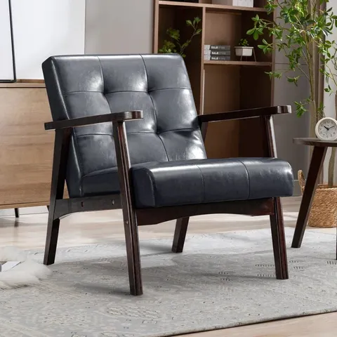 BOXED HAVVA 21.65'' WIDE TUFTED ARTIFICIAL LEATHER MID-CENTURY MODERN ARMCHAIR - BLACK