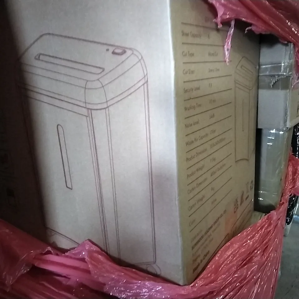 PALLET OF ASSORTED ITEMS INCLUDING EVERCROSS, PAPER SHREDDER, AIR COOLER