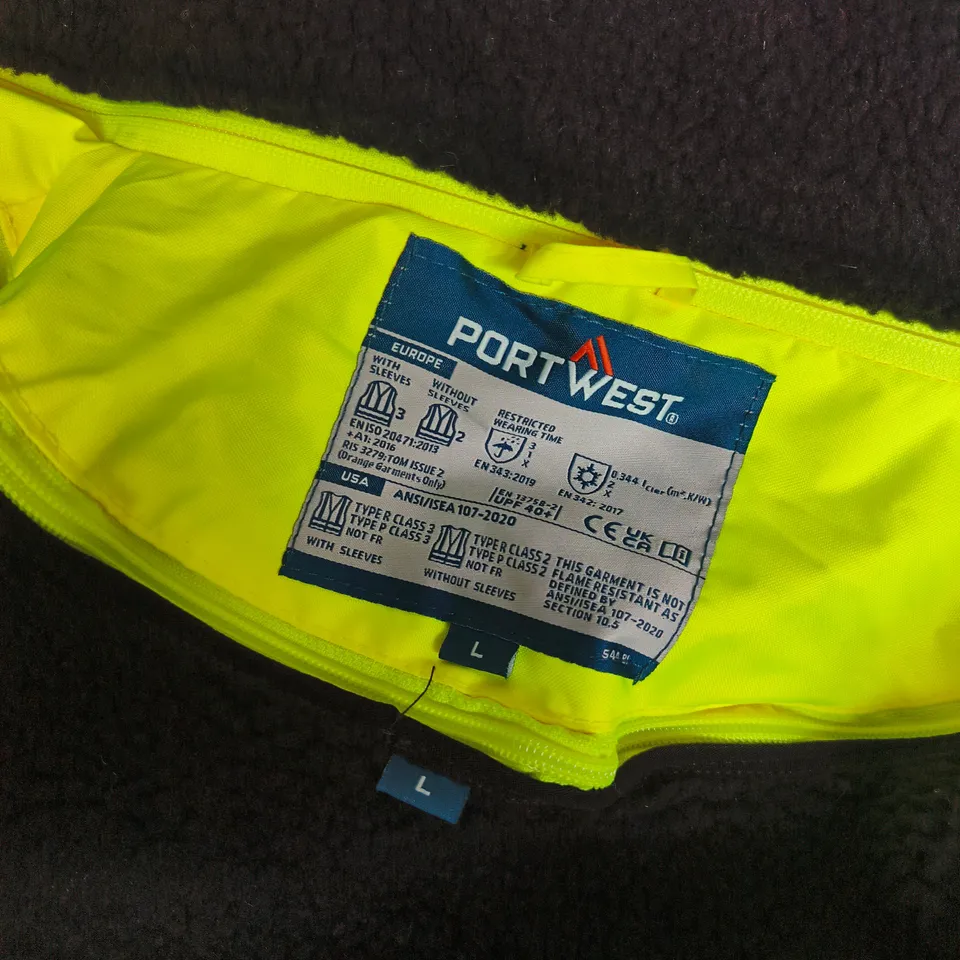 PORTWEST HI-VIS CLASSIC BOMBER JACKET IN YELLOW/NAVY - LARGE