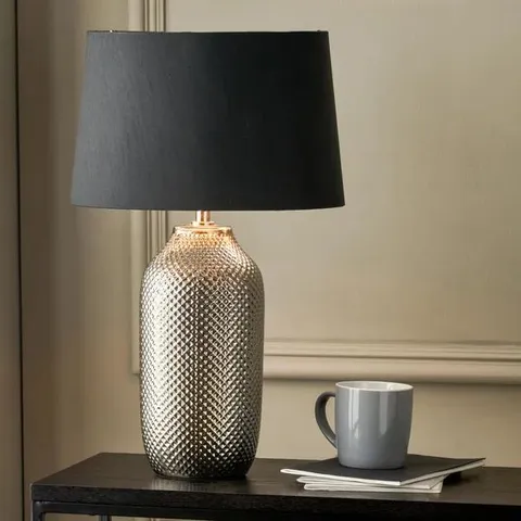 BOXED PACIFIC ARTEMIS BLACK TEXTURED CERAMIC AND BRUSHED SILVER TALL TABLE LAMP