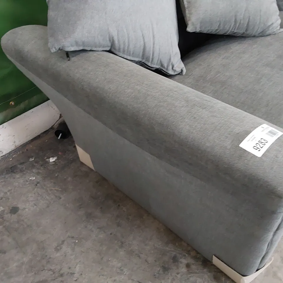 DESIGNER THREE SEATER SOFA WITH SCATTER CUSHIONS GREY FABRIC 