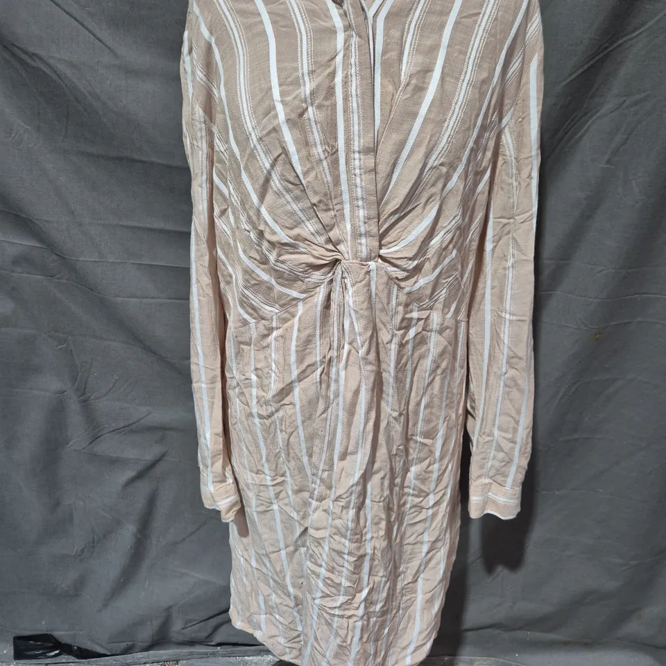 MINT VELVET KNOT FRONT SHIRT DRESS IN BEIGE STRIPE SIZE 18