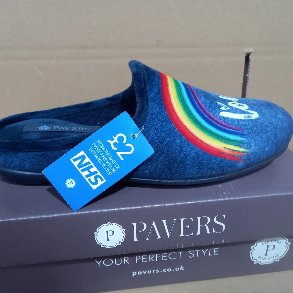 BOXED PAIR OF SIZE 38 PAVERS RAINBOW SLIPPERS 