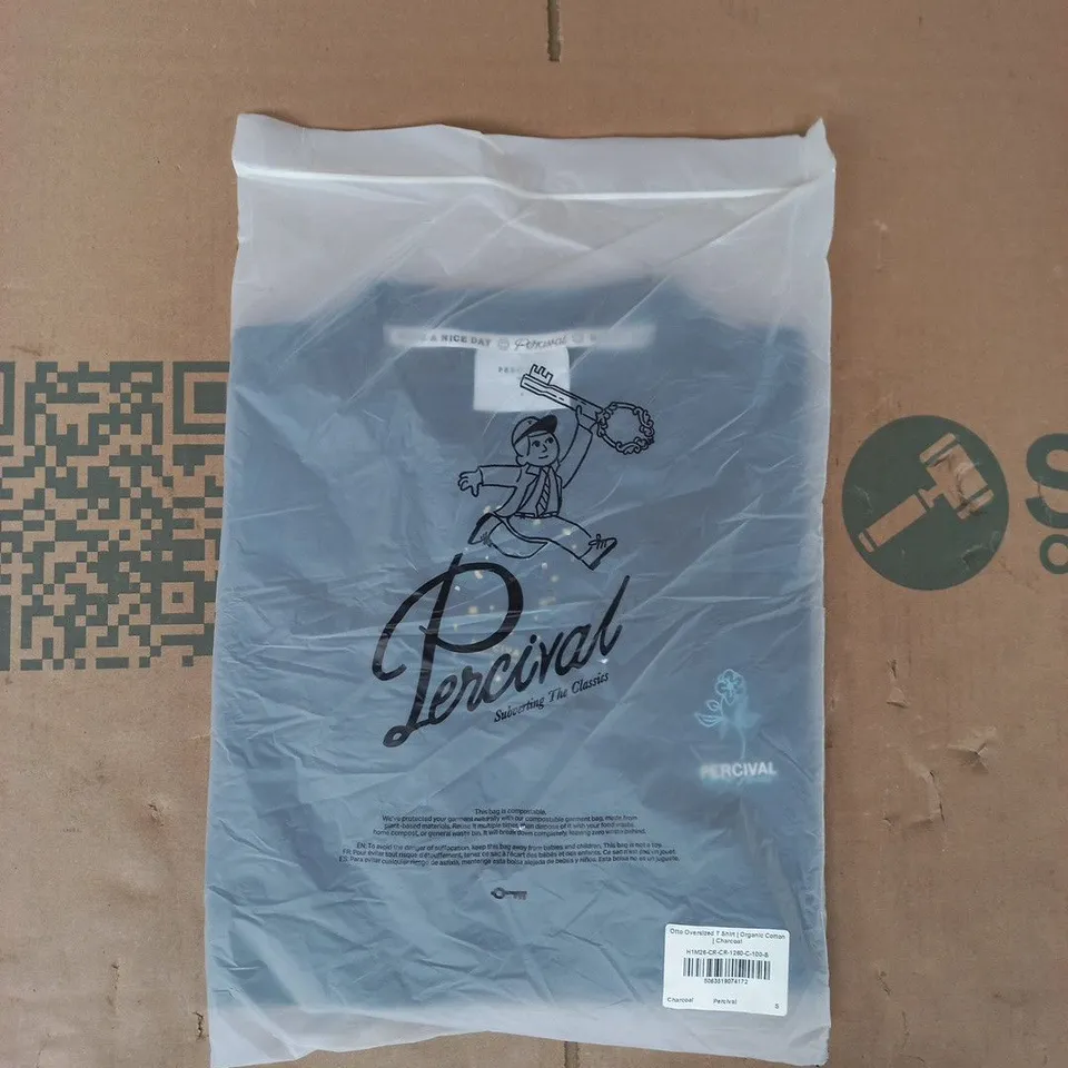 BAGGED PERCIVAL OTTO OVERSIZED ORGANIC COTTON T-SHIRT IN CHARCOAL SIZE SMALL